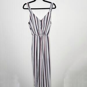 Sienna Sky Striped Button Front Jumpsuit Tie Back White Blue Red M Tie Waist